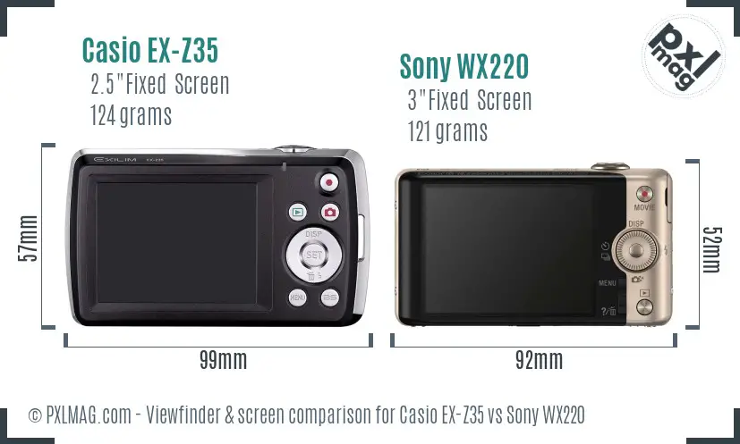 Casio EX-Z35 vs Sony WX220 Screen and Viewfinder comparison