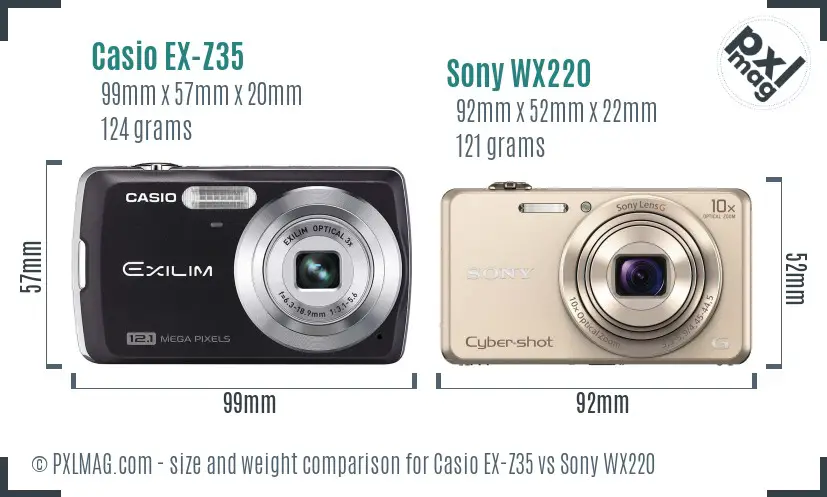 Casio EX-Z35 vs Sony WX220 size comparison