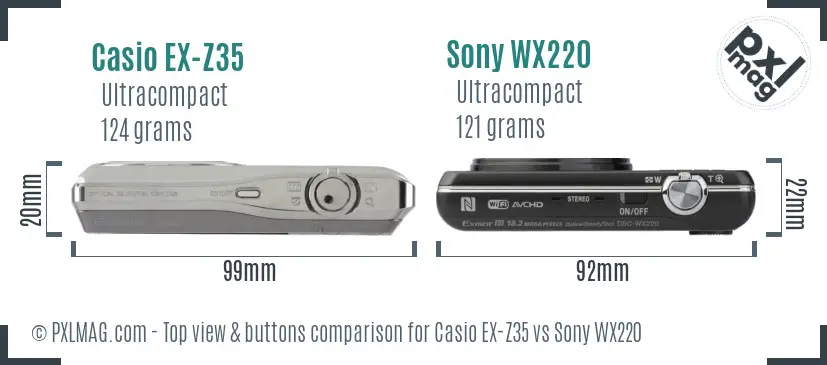 Casio EX-Z35 vs Sony WX220 top view buttons comparison