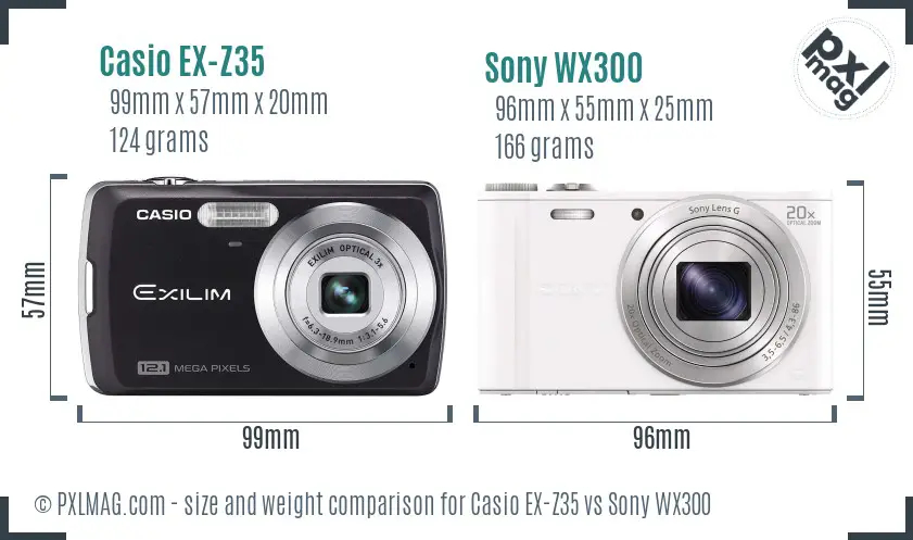 Casio EX-Z35 vs Sony WX300 size comparison
