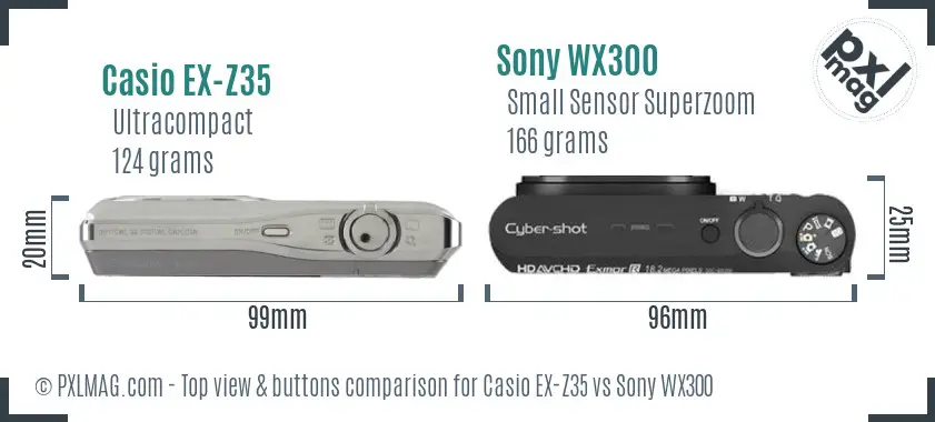 Casio EX-Z35 vs Sony WX300 top view buttons comparison