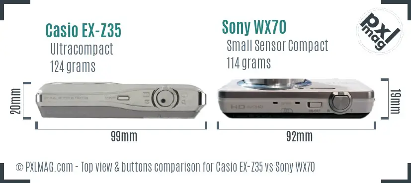 Casio EX-Z35 vs Sony WX70 top view buttons comparison