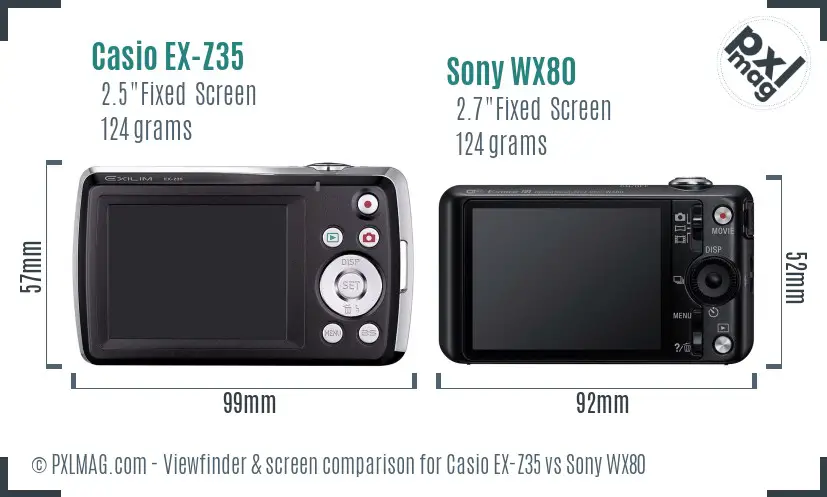 Casio EX-Z35 vs Sony WX80 Screen and Viewfinder comparison