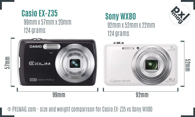 Casio EX-Z35 vs Sony WX80 size comparison