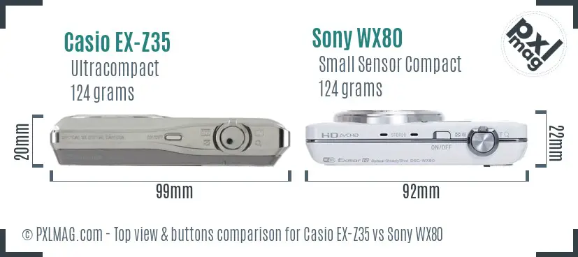 Casio EX-Z35 vs Sony WX80 top view buttons comparison