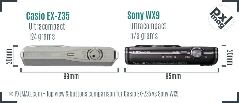 Casio EX-Z35 vs Sony WX9 top view buttons comparison