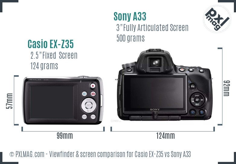 Casio EX-Z35 vs Sony A33 Screen and Viewfinder comparison