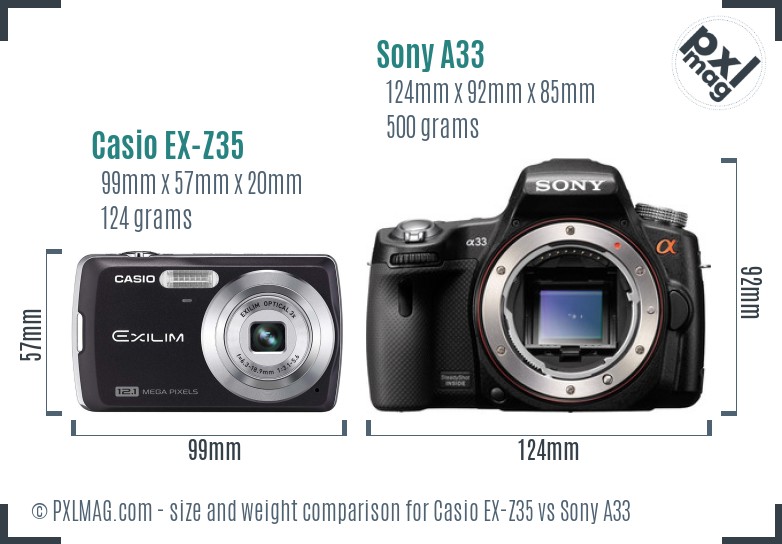 Casio EX-Z35 vs Sony A33 size comparison