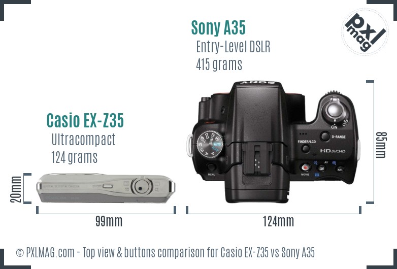 Casio EX-Z35 vs Sony A35 top view buttons comparison