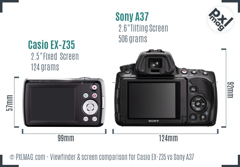 Casio EX-Z35 vs Sony A37 Screen and Viewfinder comparison
