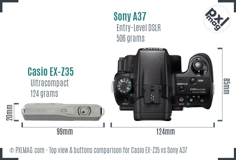 Casio EX-Z35 vs Sony A37 top view buttons comparison
