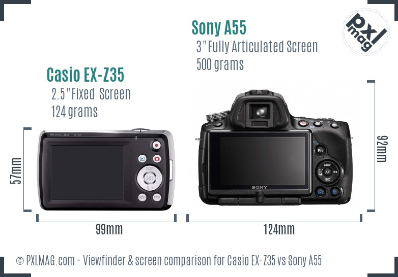 Casio EX-Z35 vs Sony A55 Screen and Viewfinder comparison