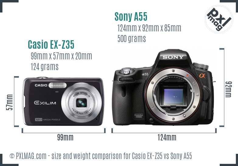 Casio EX-Z35 vs Sony A55 size comparison Casio EX-Z35 vs Sony A55 size comparison