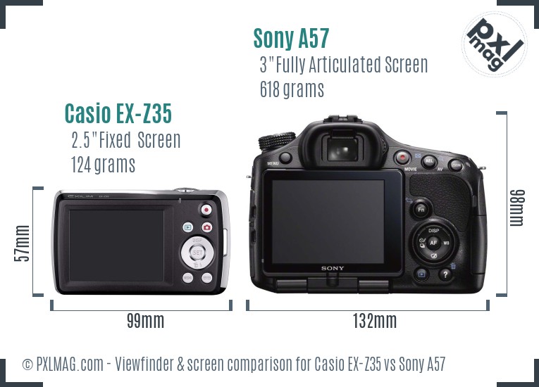 Casio EX-Z35 vs Sony A57 Screen and Viewfinder comparison