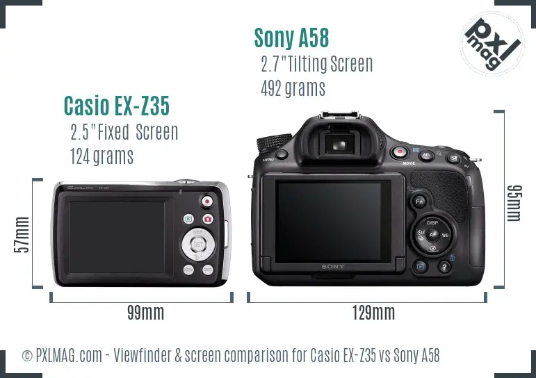Casio EX-Z35 vs Sony A58 Screen and Viewfinder comparison