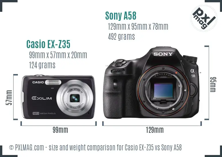 Casio EX-Z35 vs Sony A58 size comparison