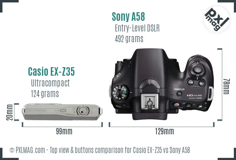 Casio EX-Z35 vs Sony A58 top view buttons comparison