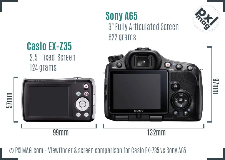 Casio EX-Z35 vs Sony A65 Screen and Viewfinder comparison