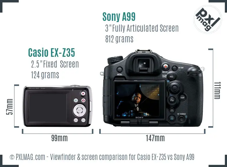 Casio EX-Z35 vs Sony A99 Screen and Viewfinder comparison