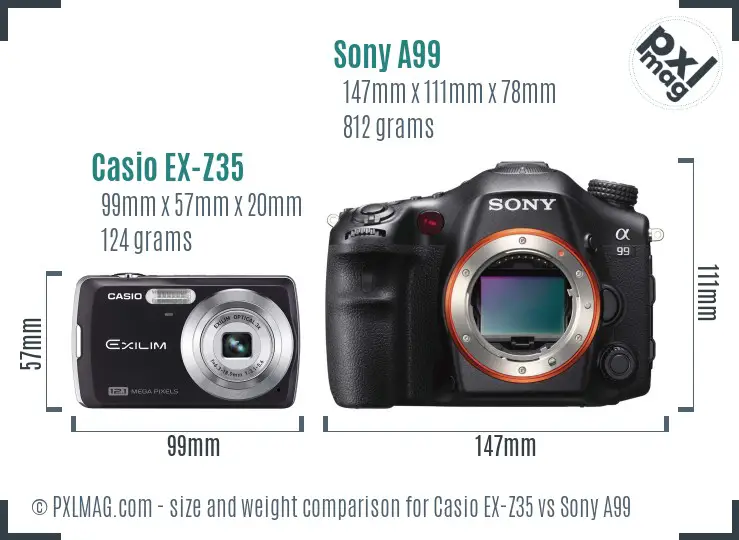 Casio EX-Z35 vs Sony A99 size comparison