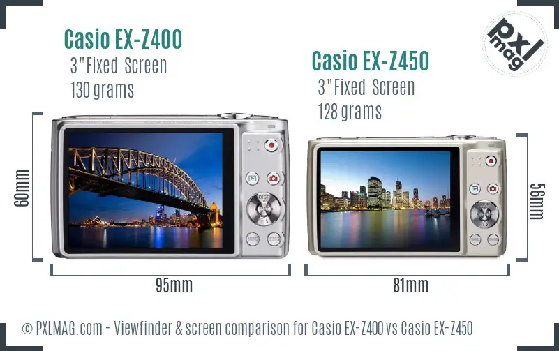 Casio EX-Z400 vs Casio EX-Z450 Screen and Viewfinder comparison