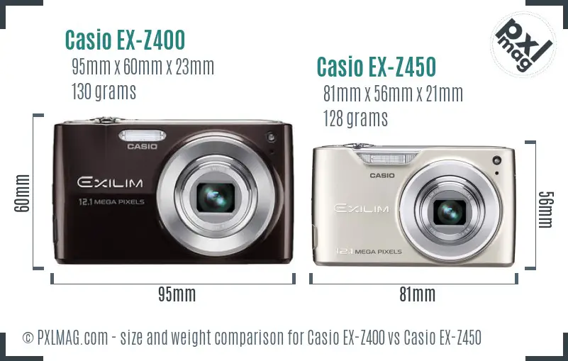 Casio EX-Z400 vs Casio EX-Z450 size comparison