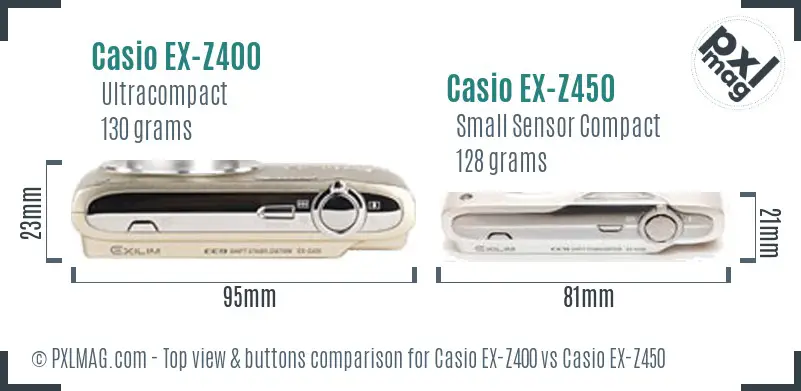 Casio EX-Z400 vs Casio EX-Z450 top view buttons comparison