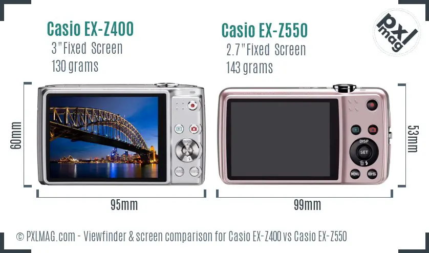 Casio EX-Z400 vs Casio EX-Z550 Screen and Viewfinder comparison