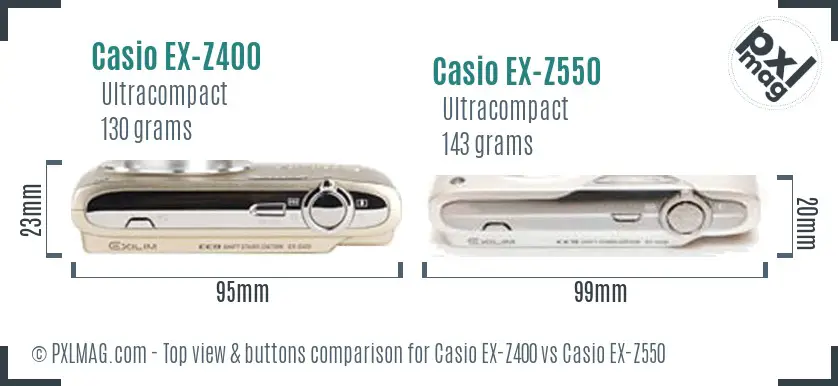 Casio EX-Z400 vs Casio EX-Z550 top view buttons comparison