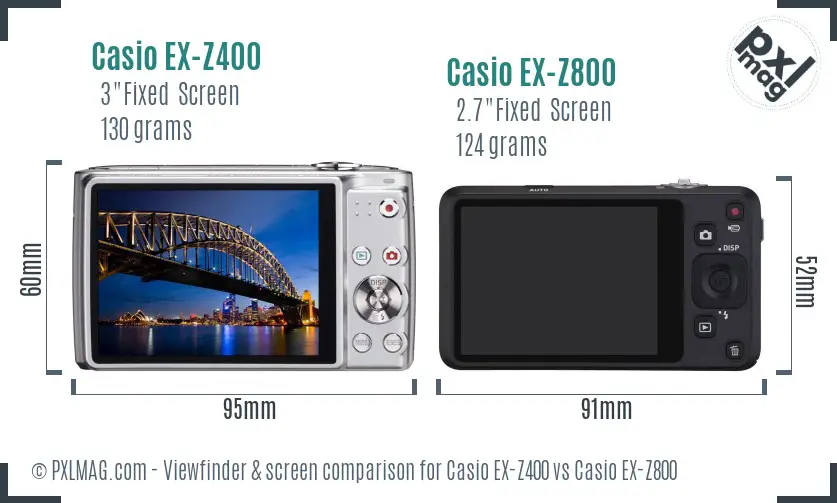 Casio EX-Z400 vs Casio EX-Z800 Screen and Viewfinder comparison