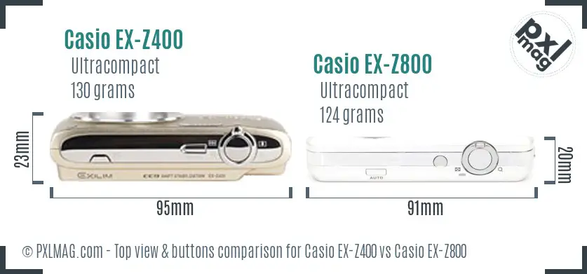 Casio EX-Z400 vs Casio EX-Z800 top view buttons comparison