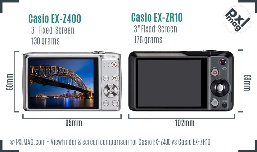 Casio EX-Z400 vs Casio EX-ZR10 Screen and Viewfinder comparison