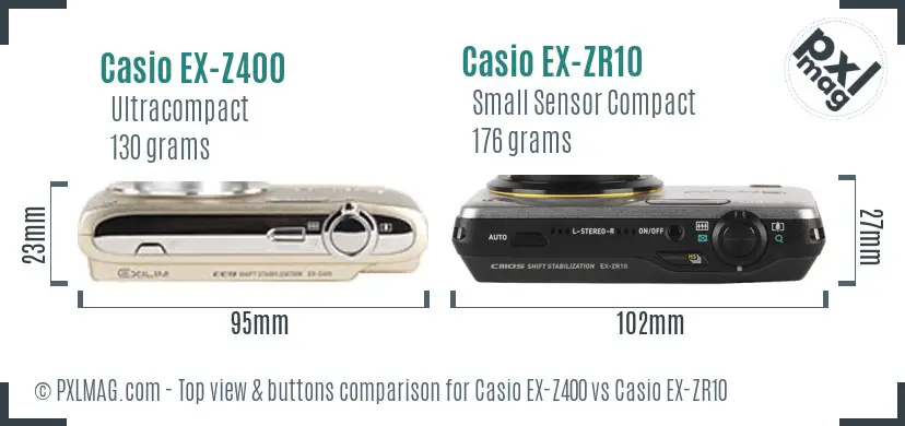 Casio EX-Z400 vs Casio EX-ZR10 top view buttons comparison