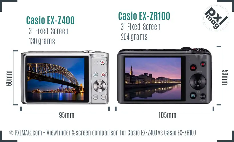 Casio EX-Z400 vs Casio EX-ZR100 Screen and Viewfinder comparison Casio EX-Z400 vs Casio EX-ZR100 Screen and Viewfinder comparison