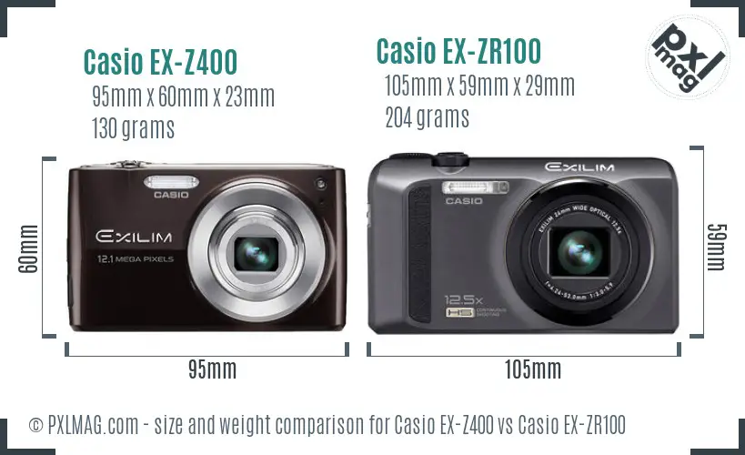 Casio EX-Z400 vs Casio EX-ZR100 size comparison Casio EX-Z400 vs Casio EX-ZR100 size comparison