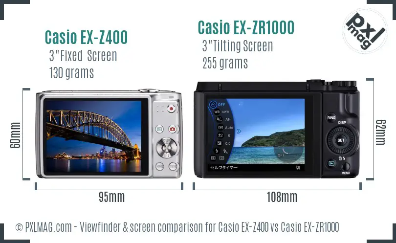 Casio EX-Z400 vs Casio EX-ZR1000 Screen and Viewfinder comparison