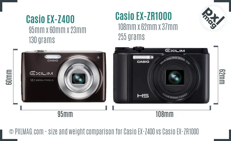 Casio EX-Z400 vs Casio EX-ZR1000 size comparison