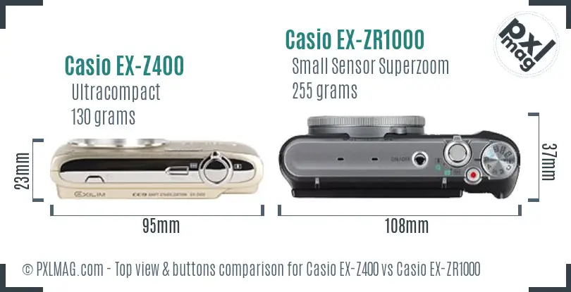 Casio EX-Z400 vs Casio EX-ZR1000 top view buttons comparison