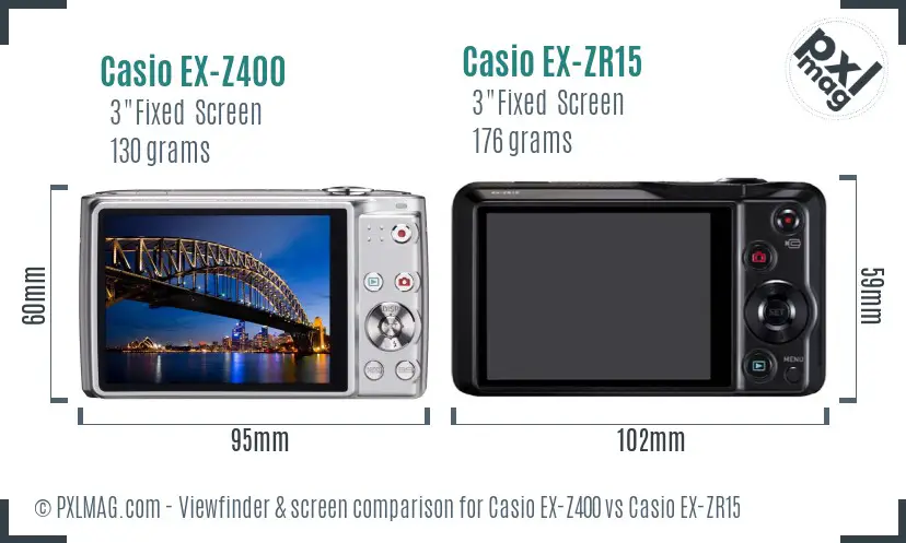 Casio EX-Z400 vs Casio EX-ZR15 Screen and Viewfinder comparison Casio EX-Z400 vs Casio EX-ZR15 Screen and Viewfinder comparison