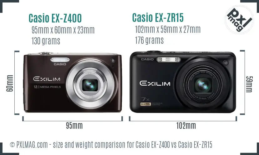 Casio EX-Z400 vs Casio EX-ZR15 size comparison Casio EX-Z400 vs Casio EX-ZR15 size comparison