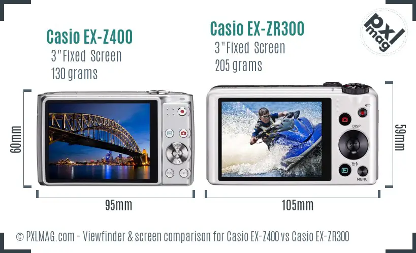 Casio EX-Z400 vs Casio EX-ZR300 Screen and Viewfinder comparison