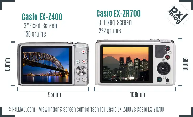 Casio EX-Z400 vs Casio EX-ZR700 Screen and Viewfinder comparison