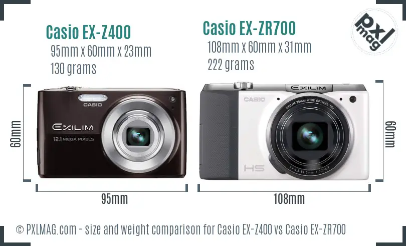 Casio EX-Z400 vs Casio EX-ZR700 size comparison