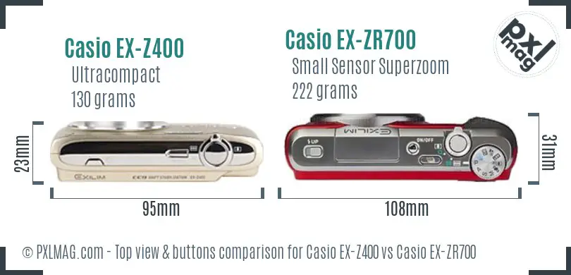 Casio EX-Z400 vs Casio EX-ZR700 top view buttons comparison