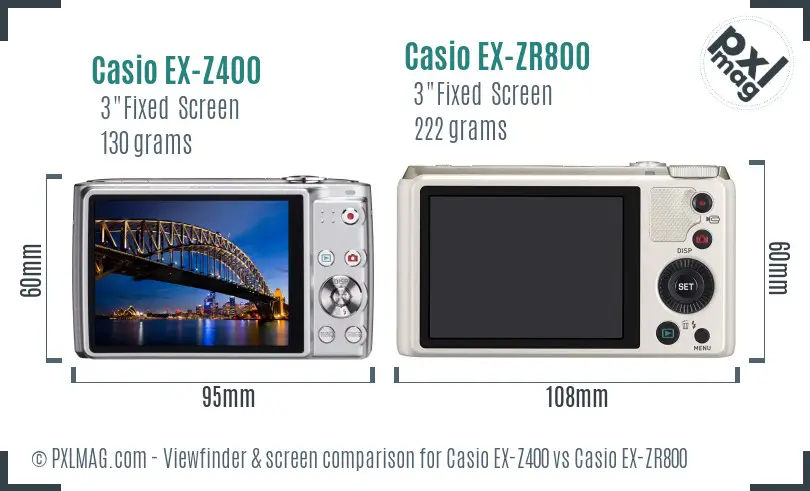 Casio EX-Z400 vs Casio EX-ZR800 Screen and Viewfinder comparison Casio EX-Z400 vs Casio EX-ZR800 Screen and Viewfinder comparison