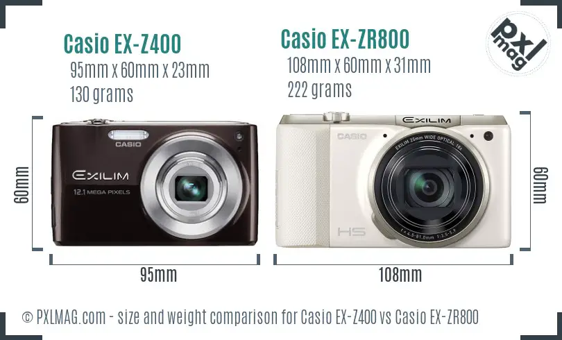 Casio EX-Z400 vs Casio EX-ZR800 size comparison Casio EX-Z400 vs Casio EX-ZR800 size comparison