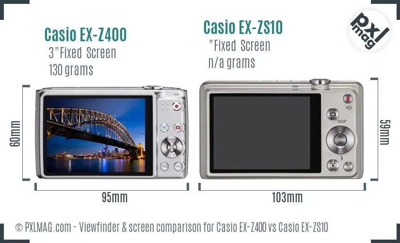 Casio EX-Z400 vs Casio EX-ZS10 Screen and Viewfinder comparison