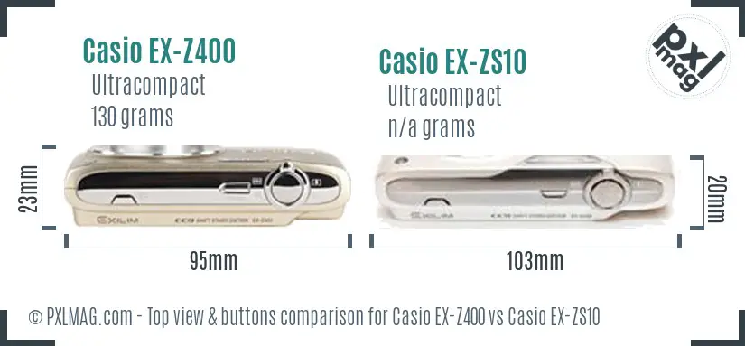 Casio EX-Z400 vs Casio EX-ZS10 top view buttons comparison