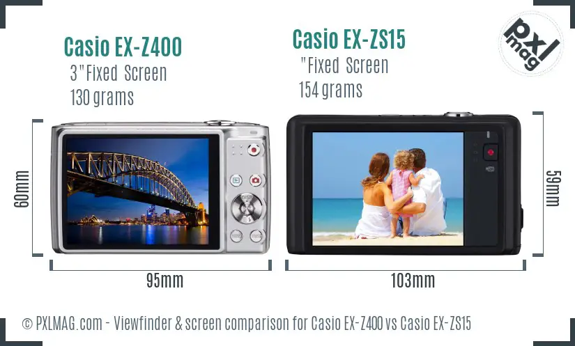 Casio EX-Z400 vs Casio EX-ZS15 Screen and Viewfinder comparison