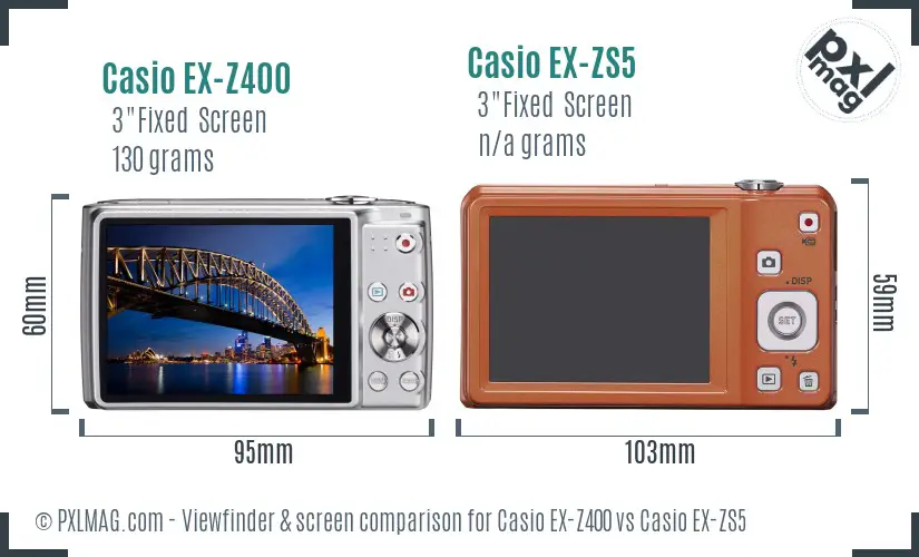 Casio EX-Z400 vs Casio EX-ZS5 Screen and Viewfinder comparison